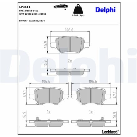 Remblokset DELPHI LP3611, achter