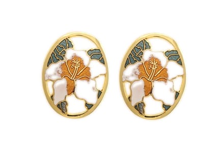 Behave Dames oorknoppen goud-kleur met witte bloem
