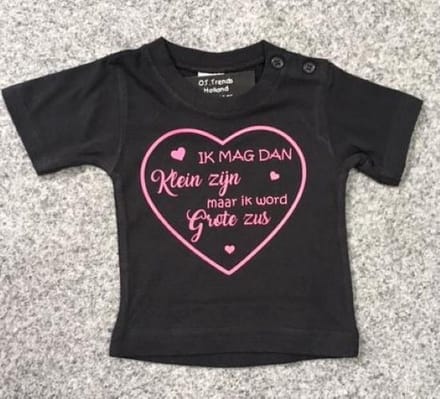 T-Shirt ik word grote zus maat 92 zwart hartje