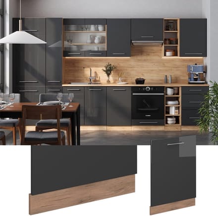Dishwasher front panel Fame-Line, 60 cm without worktop, high-gloss anthracite