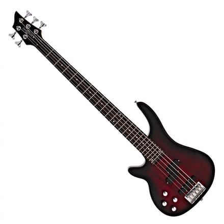 Chicago 5-snarige linkshandige basgitaar van Gear4music, Trans Red Burst