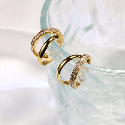 Dubbele Oorringen met Kristallen | Stainless Steel Goud