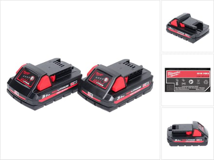 Milwaukee M18 HB3 High Output 2x 18 V 3.0 Ah / 3000 mAh Li-Ion accu ( 2x 4932471069 ) met laadniveau-indicator