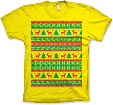 Heren Tshirt -M- Christmas Knit Pattern Geel