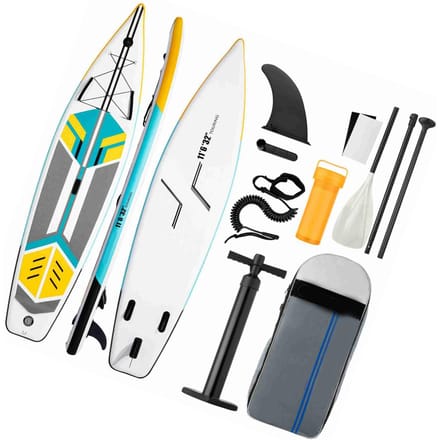 Planche de Stand Up Paddle Gonflable SUP Planche 6 Pouces d'Épaisseur SUP Planche de Surf Set de Surf avec Paddleboard Aileron de Surf Laisse Enroulée vert