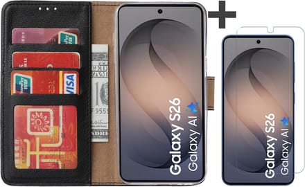 Hoesje met Screenprotector Geschikt voor Samsung Galaxy S26 – Arara bookcase met pasjeshouder - Zwart