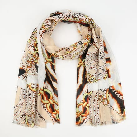 Michelle Bijou - Sjaal - Dieren print met chains - Beige