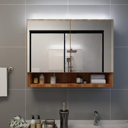 vidaXL - Badkamerspiegelkast - LED - 80x15x60 - cm - MDF - eikenkleurig