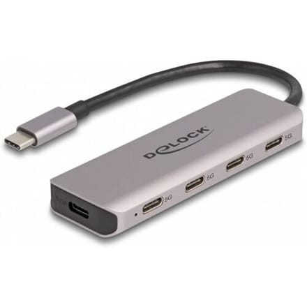 Delock 64238 64238 USB-hub 4 poorten USB-C USB 3.2 Gen1 5 GBit/s Met USB-C stekker Grijs