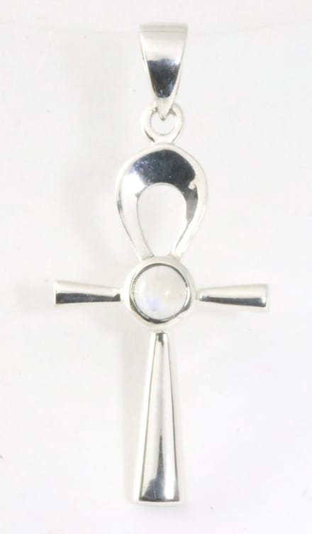 Fijne zilveren ankh hanger met regenboog maansteen
