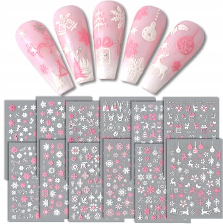 Frezarkowo - Zelfklevende Nagelstickers - 3D - 12 stuks - Kerstontwerpen