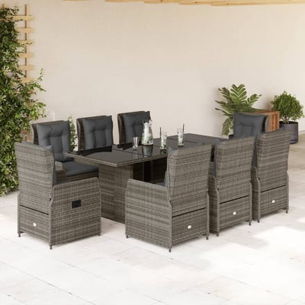 vidaXL - 9-delige - Tuinset - met - kussens - poly - rattan - grijs
