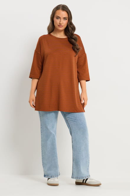 Yours Oranje Gestreepte Top Met Afhangende Schouders Size 44