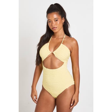 boohoo Dames Gestructureerd Badpak Met Halternek En Cut-out | Citroen | Maat: 38