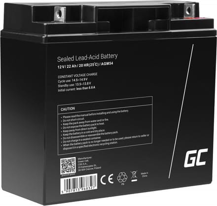 Green Cell AGM54 - 12V 22Ah VRLA Battery | AGM | Maintenance-Free