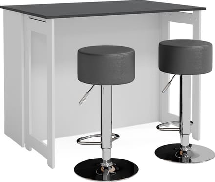 Vicco Dominic Bartafel set – 116 x 37 cm met 2 barkrukken Antraciet/wit