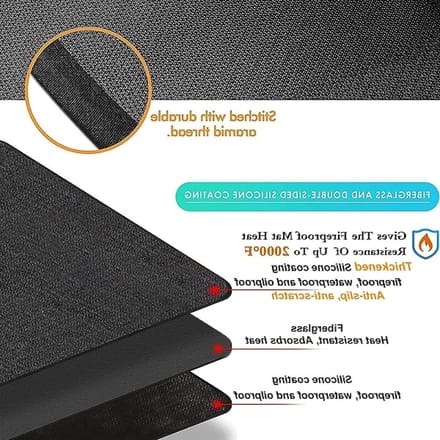 Grill Mat - Onderlegger Vuurvast - Terras Beschermen - Dubbele Coating - 122 x 178 cm - Zwart