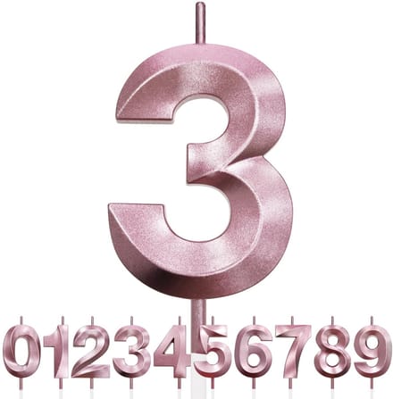 Dailygoods - 3D Verjaardagskaars voor 3 Jaar in Roségouden Glitter