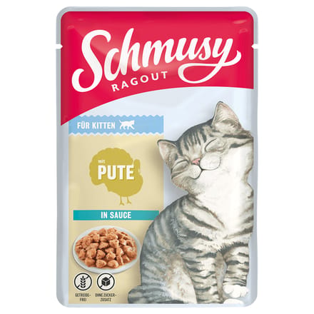 22x100g Ragout in Sauce Kalkoen Schmusy Kitten nat
