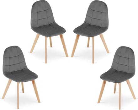 Set van 4 Eetkamerstoelen Donkergrijs Fluweel met Houten Frame