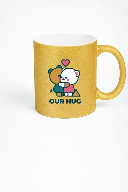 Gouden Glitter Mok met Knuffelende Beren | 'Our Hug' | Romantisch & Schattig Cadeau