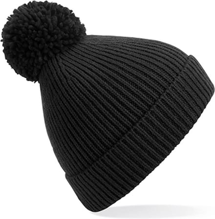 Beechfield 'Knit Ribbed Pom Pom Beanie' Zwart
