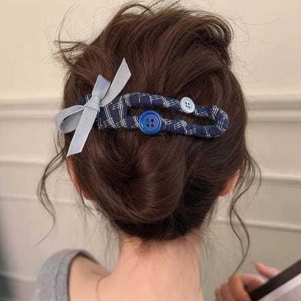 Elegante Haarclip voor Dames met Blauw-Witte Elastische Strik, Antislip Klem voor Krullend Haar en Modeaccessoires