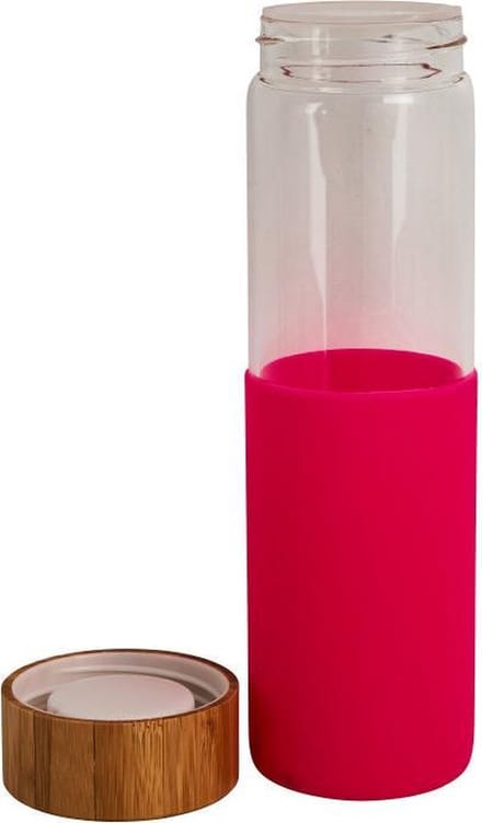 Gepersonaliseerde drink fles met uw eigen tekst of naam - Roze - Bamboe dop - Ook eigen ontwerp is mogelijk