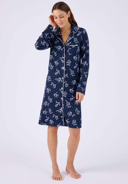 Damart - Thermolactyl nachthemd met knoopsluiting - Dames - Blauw - 46-48 (L)