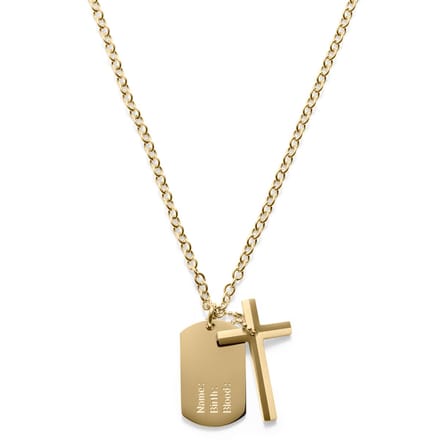 Stijlvolle Goudgekleurde Stalen Ketting met Kruis & Dogtag
