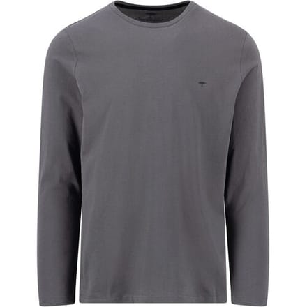 Fynch-Hatton T-Shirt Solid Color Crew Neck Long Sleeve Asphalt / male