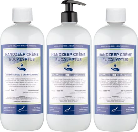 Handzeep Crème Eucalyptus 1 liter - met gratis pomp - set van 3 stuks