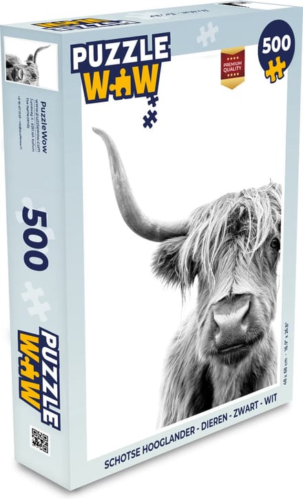 Puzzel Schotse hooglander - Dieren - Zwart - Wit - Legpuzzel - Puzzel 500 stukjes