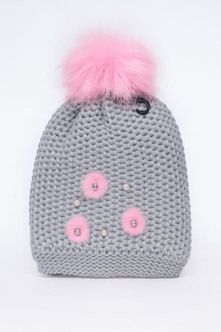 Il Bambini - warme hippe wintermuts voor meisjes - kindermuts - grijs met pompom