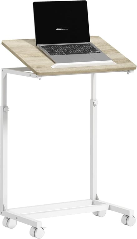 Verstelbare bijzettafel - C-vorm tafel - Laptop werken - Kantelbaar blad - 55x36x82.5 cm - Eiken en wit