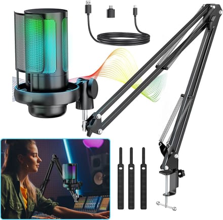 RGB-Gamingmicrofoon Met Microfoonarm - Condensator PC-Microfoon - USB-PC-Microfoon Voor Podcasts Video's En Streaming