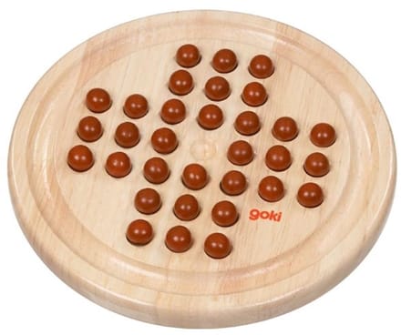 Solitaire spel 23x2cm - Inclusief houten knikkers - Gemaakt van rubberboomhout