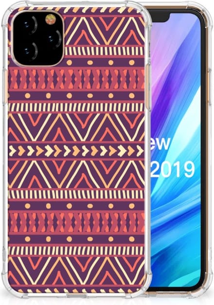 Apple iPhone 11 Pro Max Doorzichtige Silicone Hoesje Aztec Paars