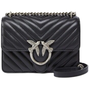 PINKO Schoudertas Love One Mini DC Sheep Nappa Chevron Black - Old Silver Zwart