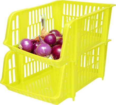 Plasticforte Stapelbare opbergmand - 2x - Groen - 20L - kunststof - 43 x 32 x 16 cm