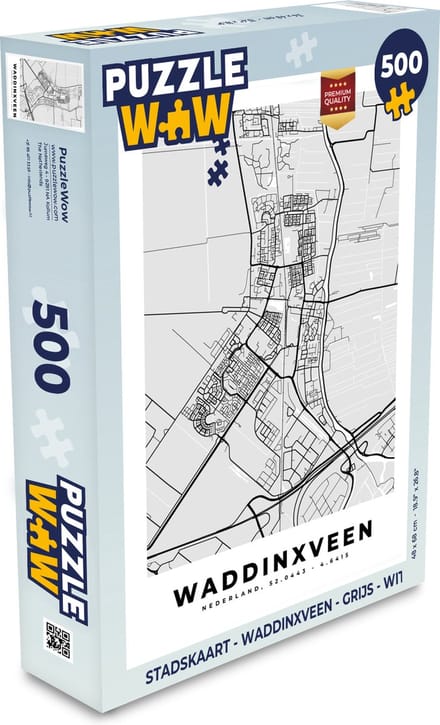 Puzzel Stadskaart - Waddinxveen - Grijs - Wit - Legpuzzel - Puzzel 500 stukjes - Plattegrond