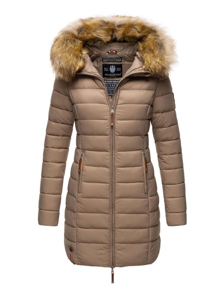 Marikoo damesjas Rose met gewatteerd design & afneembare imitatiebontkraag