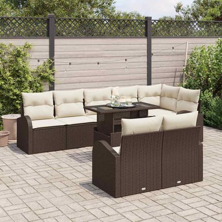 vidaXL - Tuinbank - Set - 9 - st - Bruin - en - Crème - poly - rattan