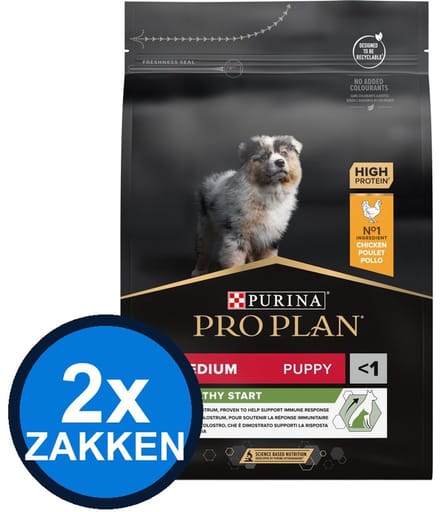 2x Pro Plan - Puppy Medium Healthy Start Kip - Hondenvoer Droogvoer - 3 kg