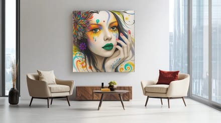 Vierkant Canvas Schilderij - Vrouw - Kleurrijk - 100x100x2 cm