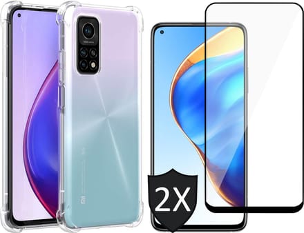 Hoesje geschikt voor Xiaomi Mi 10T Pro - Transparant Shock Proof Cover Case + 2x Screenprotector Tempered Glass Full Screen Protector Glas