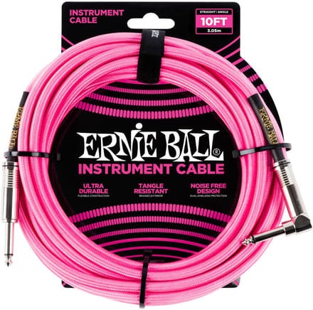 Ernie Ball 6078 Gevlochten Gitaarkabel Neon Roze 3 Meter