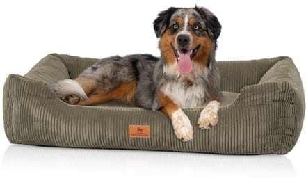 Knuffelwuff hondenbed van ribfluweel met handgeweven uiterlijk Olivia M-L 85 x 63 cm khaki