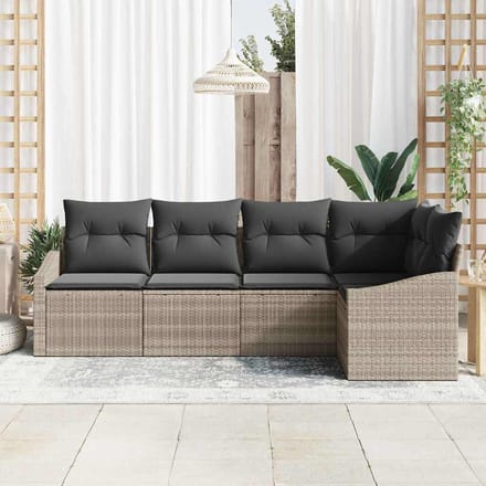 vidaXL Tuinbank Set met kussen met opslag 5 pcs Lichtgrijs poly rattan