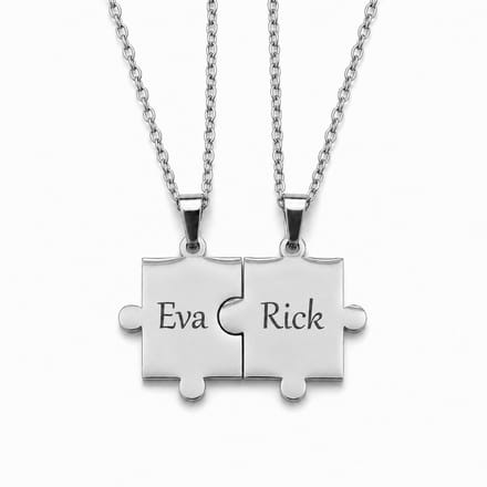 Ketting Set Grote Puzzelstukjes Zilver